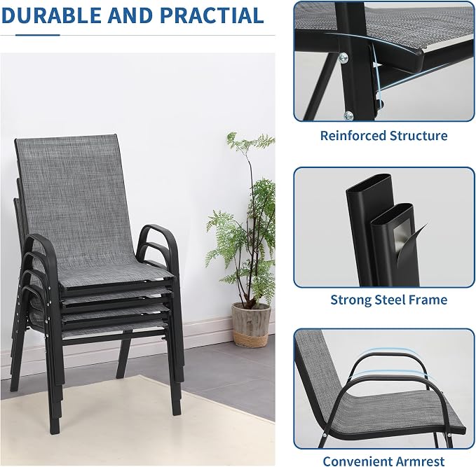 PIZZELLO Patio Chairs Set of 4, Outdoor Stackable Dining Chairs - Image 7