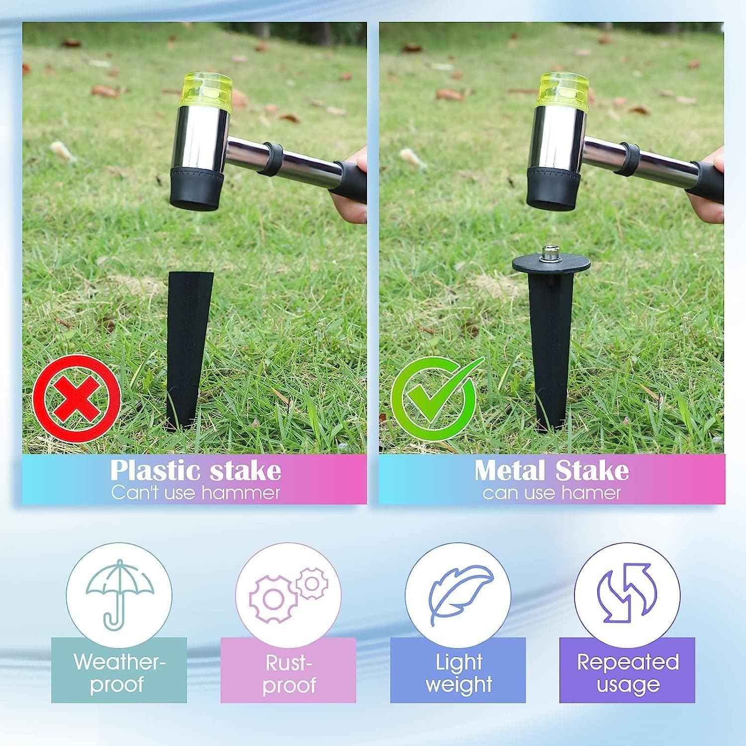 4 Packs Threaded Spike Flood Light Ground Stake Metal Replacement Stakes for Solar Lights Outdoor LED Solar Light Stakes with 4 Hex Screws for Gardens Yard Path Lawn 6.3 Inches