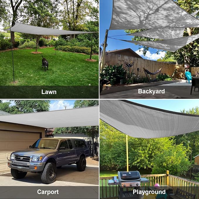 SUNLAX Sun Shade Sail 20' x 20' x 20' Silver Grey Triangle Canopy Sail Shade - Image 8
