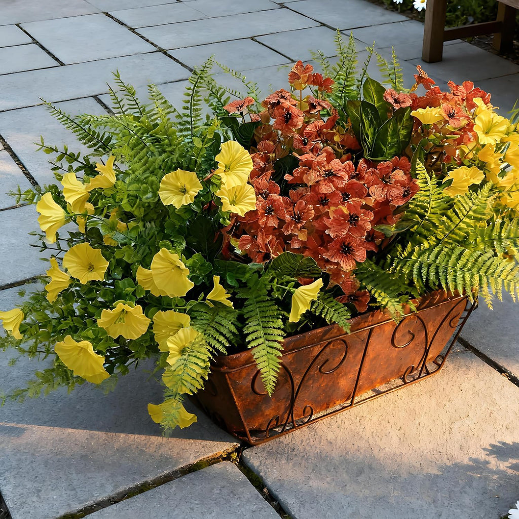 24 Pcs Outdoor Artificial Plants Realistic Artificial Flowers Greenery Stems Faux Plants Bushes for Home Planter Patio Garden Front Porch Yard Decor