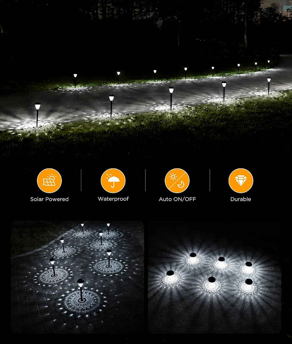 URAGO Super Bright Solar Lights Outdoor Waterproof-4 Pack, Dusk to Dawn Up to 12 Hrs Solar Garden Lights Outdoor Pathway Auto On/Off, LED Landscape Decorative Lighting for Walkway Patio Yard Outside