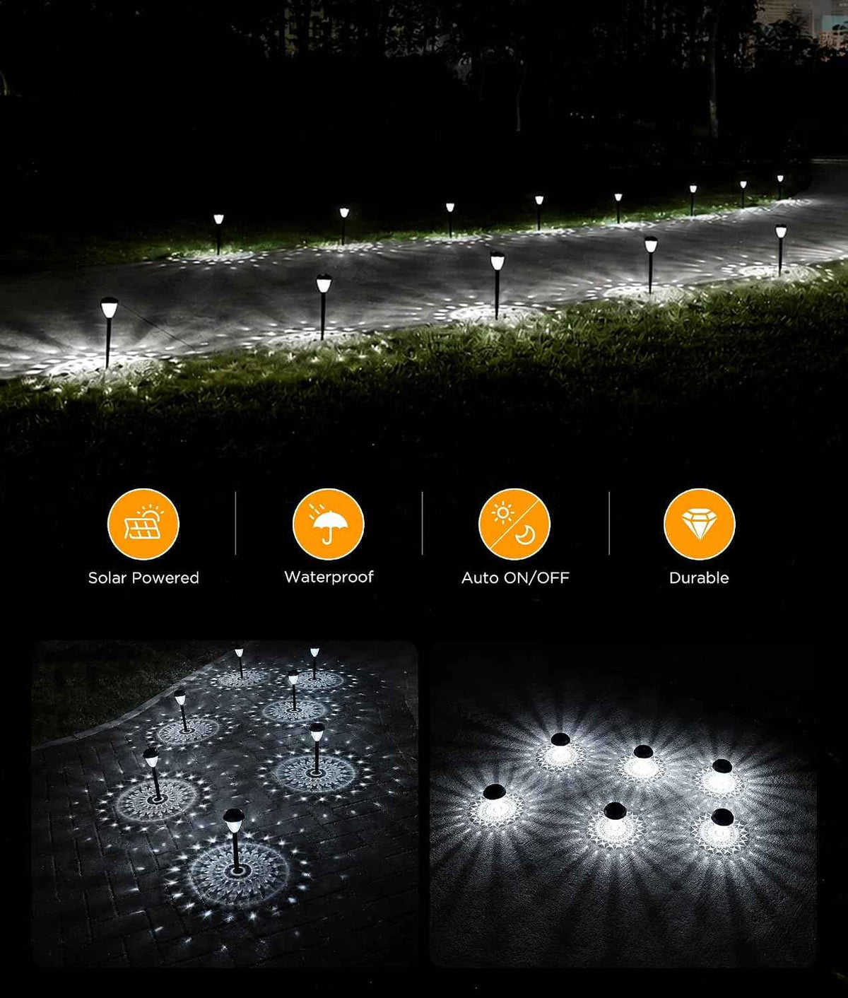 URAGO Super Bright Solar Lights Outdoor Waterproof-4 Pack, Dusk to Dawn Up to 12 Hrs Solar Garden Lights Outdoor Pathway Auto On/Off, LED Landscape Decorative Lighting for Walkway Patio Yard Outside