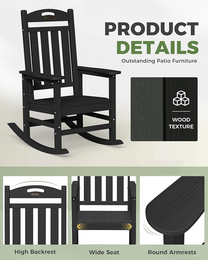 Oversized Outdoor Rocking Chair, High Back Porch Rocker Chair, HDPE All Weather - Image 6