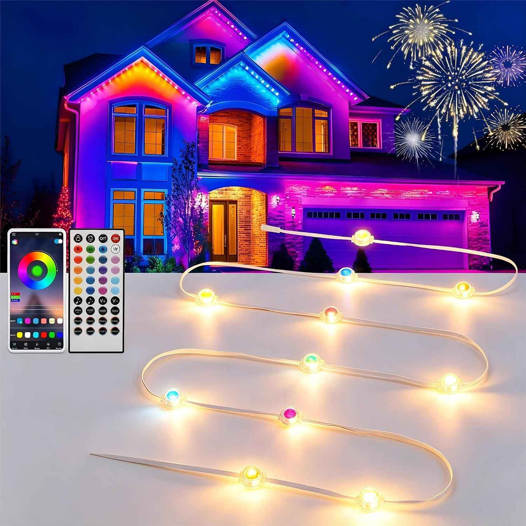 200ft Permanent Outdoor Lights for House | IP67 Waterproof with App & Remote Control, Courtyard Party Light Strips Lights for Deck Garden, All Saints' Day Decoration