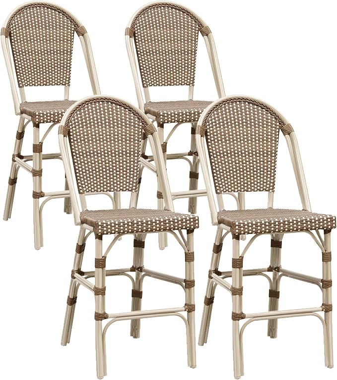 PURPLE LEAF French Counter Height Bar Stool Set of 4 White Print Finish Patio by PURPLELEAF