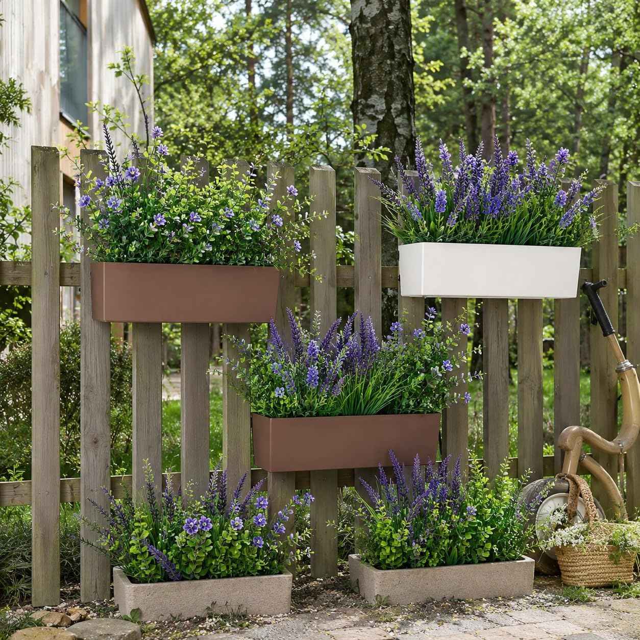 20 Bundles Artificial Plants for Outdoor Decor Realistic Faux Greenery & Flowers Fake Plastic Leaves with Stems UV Resistant No Fade for Garden Patio and Porch Farmhouse Outside Bushes Decor