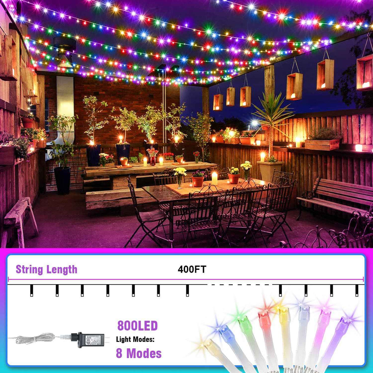400FT Extra Long Multicolor String Lights, LED Waterproof Fairy Lights with Remote & Timer, Dimmable Seasonal Decorative Lighting for Christmas, Wedding, Party, Garden, Patio