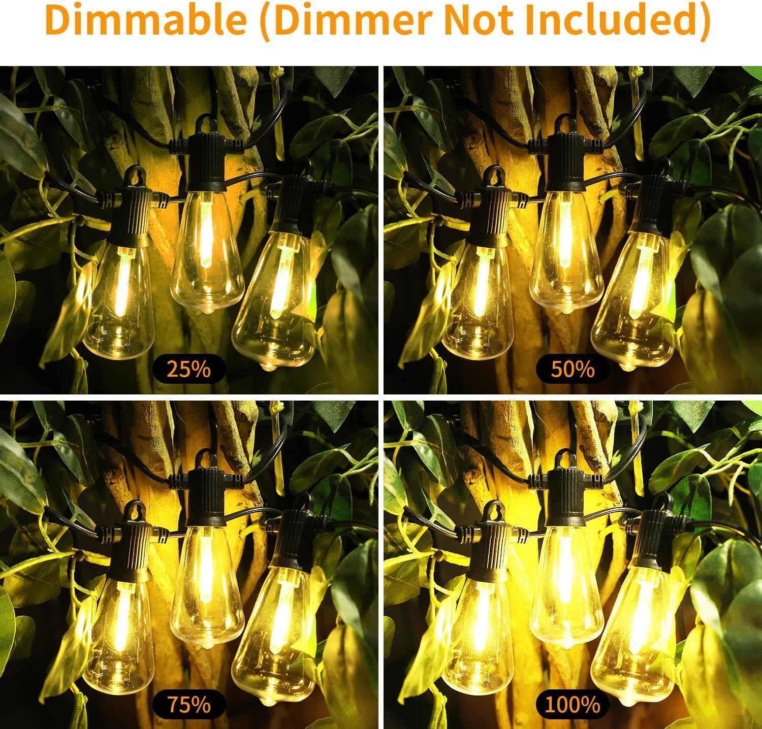 ZOTOYI Outdoor String Lights 50 FT, Patio Bulbs with 27 LED Plastic Edison ST38 Bulbs (2 Spare), Waterproof IP65 Outdoor Hanging Lights for Garden, Backyard, Cafe, Porch, Gift, Gazebo - Dimmable 2700K