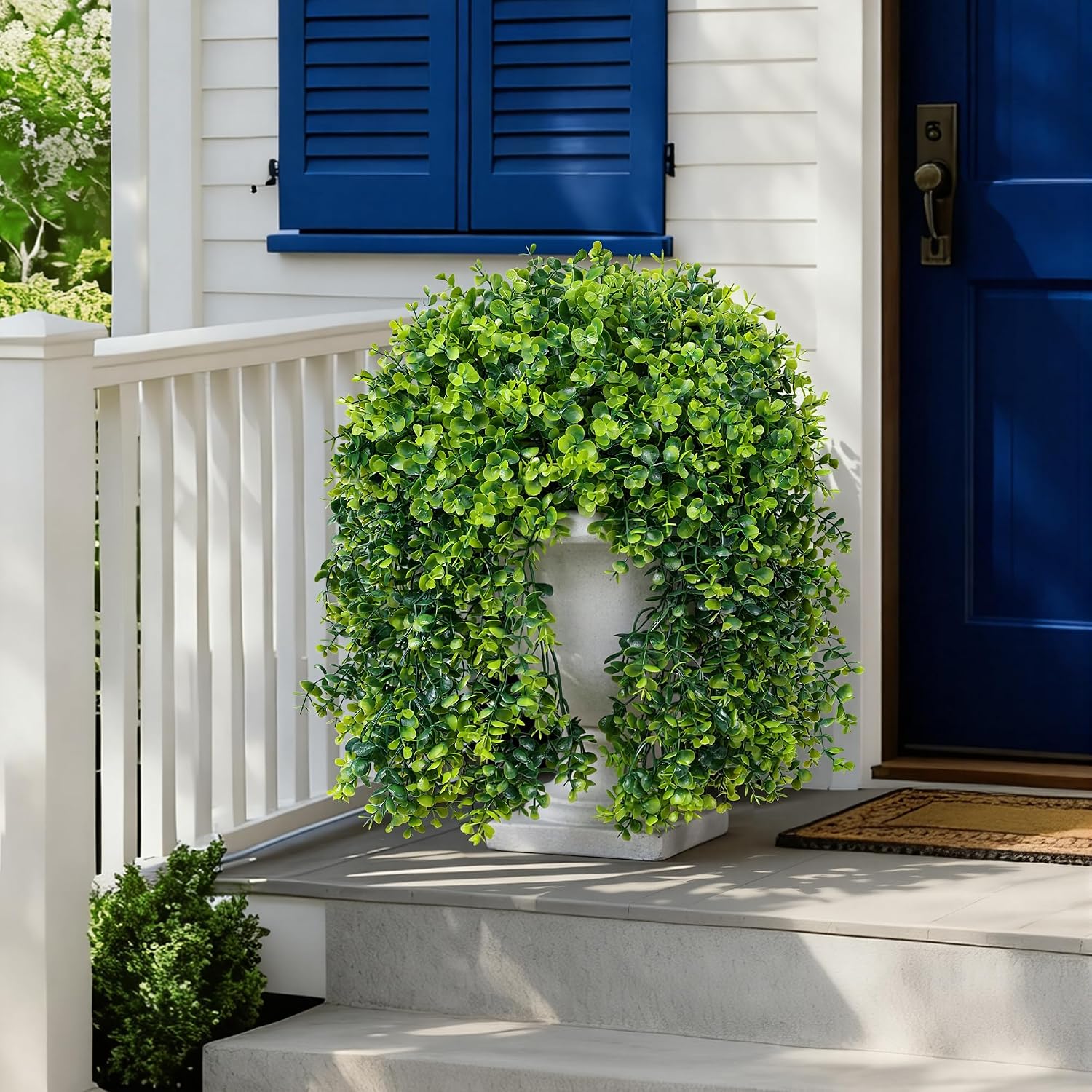 Faux Outdoor Plants Fake Hanging Plants for Outdoors Outside Decorations, 2 Pcs Green Faux Eucalyptus Hanging Vine Realistic UV Resistant Artificial Greenery for Planters Porch Garden Yard Patio