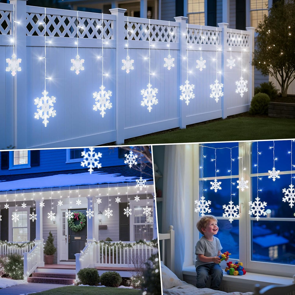 Brightown Christmas Snowflake Lights Outdoor - 13FT 192LED Snowflake String, 16 Drops, 12 Modes, Timer, IP65 Waterproof, Connectable Xmas Lights for Eaves Windows, Indoors & Outdoors