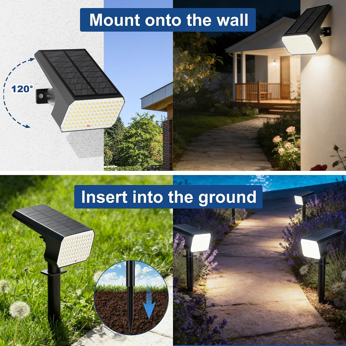 LANSOW 12 Pack Solar Spot Lights Outdoor Waterproof IP65, (90 LED/4 Modes) Solar Landscape Spotlights, 2-in-1 Solar Powered Flood Lights for Yard Garden Pathway Outside Tree, Auto ON/Off(Cool White)