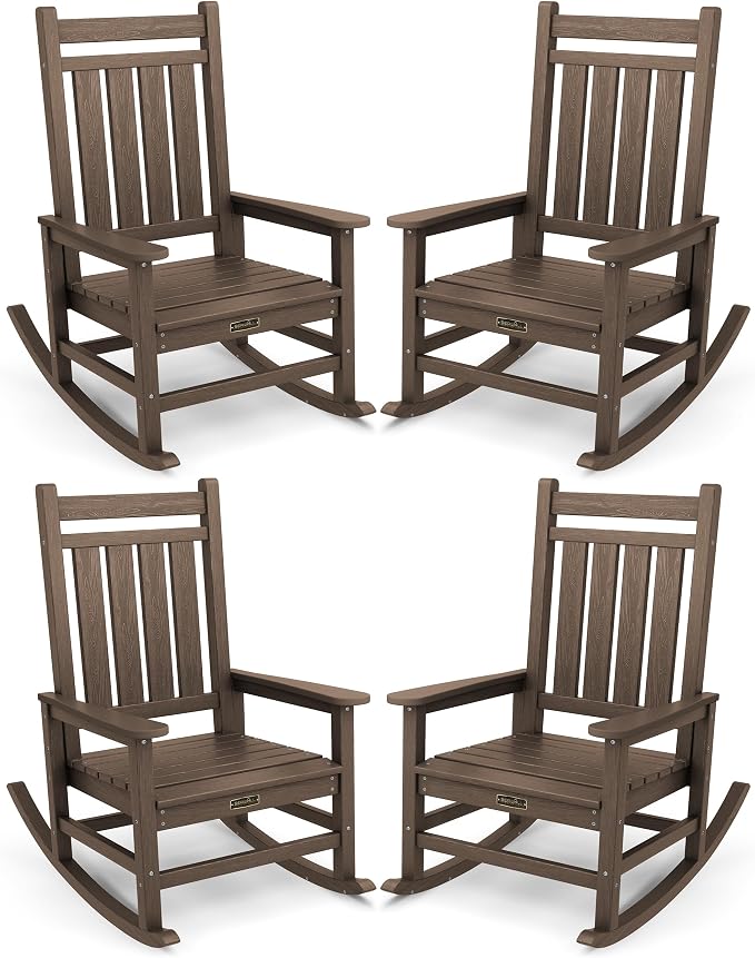 SERWALL Oversized Outdoor Rocking Chair Set of 4, HDPE Rocker by SERWALL