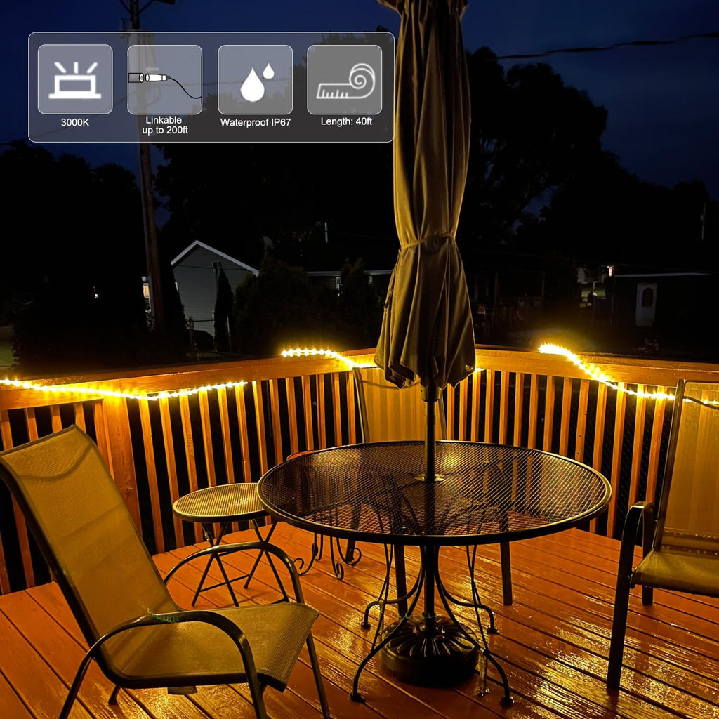 40ft LED Rope Lights Outdoor Warm White, Connectable, Waterproof 110V 432LED Flexible LED Rope Lighting for Walkways, Patios, Gardens, Fences, Porches,Indoor Outdoor Decoration