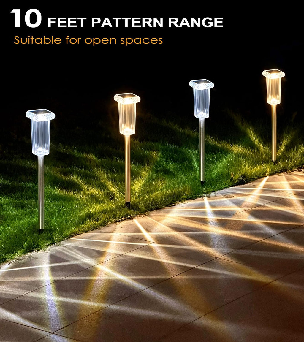 DenicMic Pathway Solar Lights Outdoor Waterproof 4 Pack Halloween Decor | 10 Color Mode LED Stake Lights for Yard Garden Driveway Walkway Landscape Path Lights Auto On/Off, Acrylic/Stainless Steel