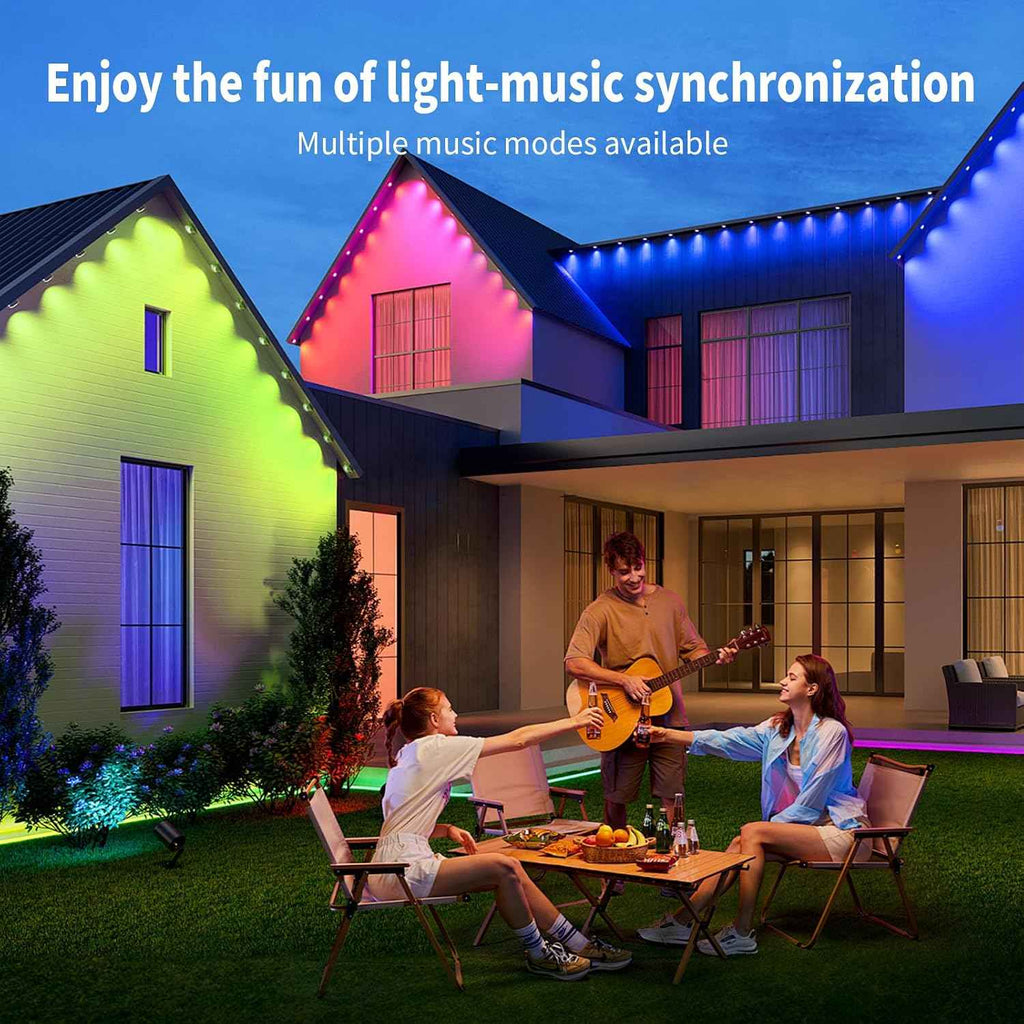 Permanent Outdoor Lights RGB 100FT/50LEDs Eaves String | IP68 Waterproof Music Sync Lights with Remote&APP Control Suitable for Holiday Christmas Garden Party Decor