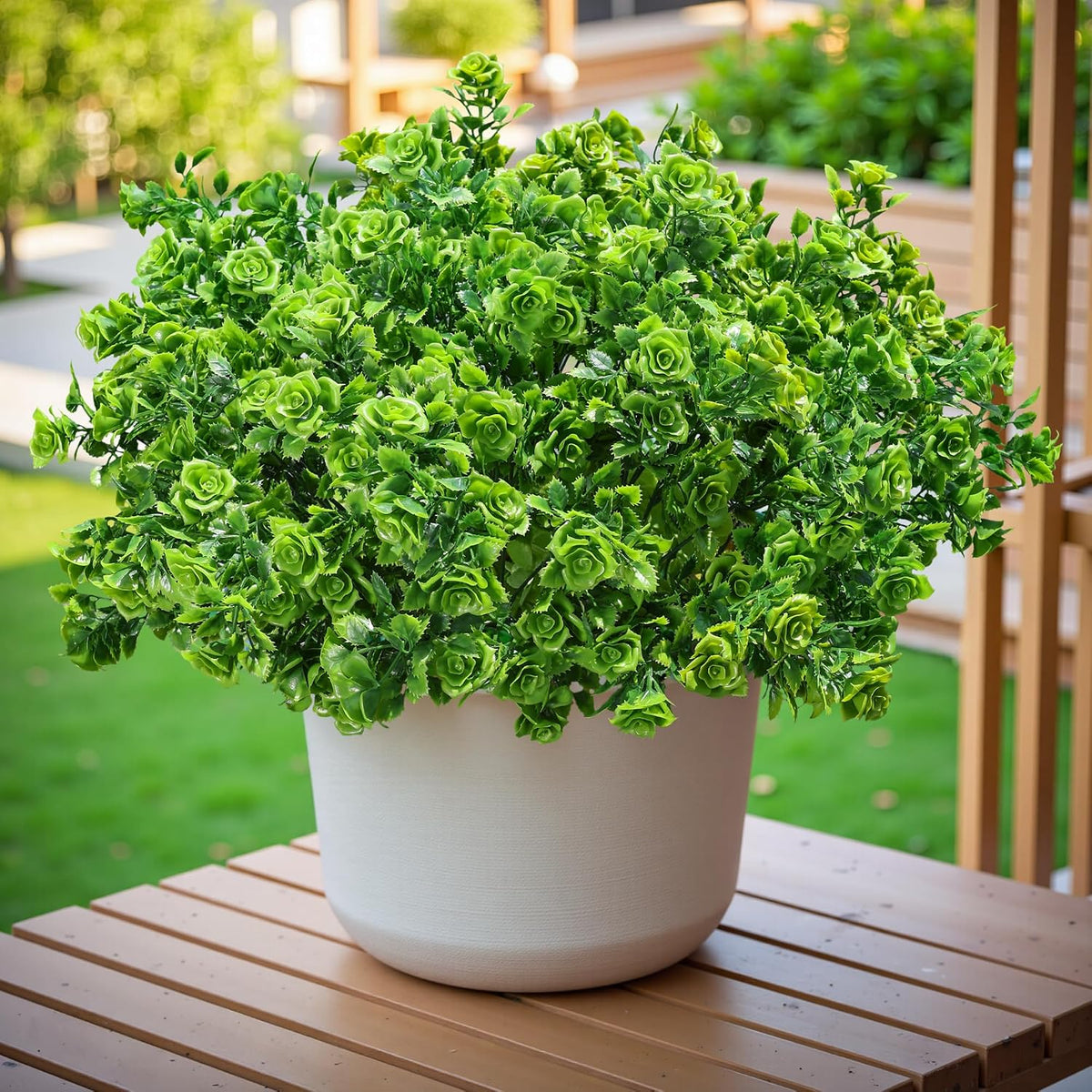 HyeFlora Artificial Plants for Outdoors Outside Spring Summer Decoration, 12 Bundles Faux Green Plastic Leaves Stems Bulk Fake Greenery Look Real UV Resistant for Home Porch Patio Planter Yard Wedding