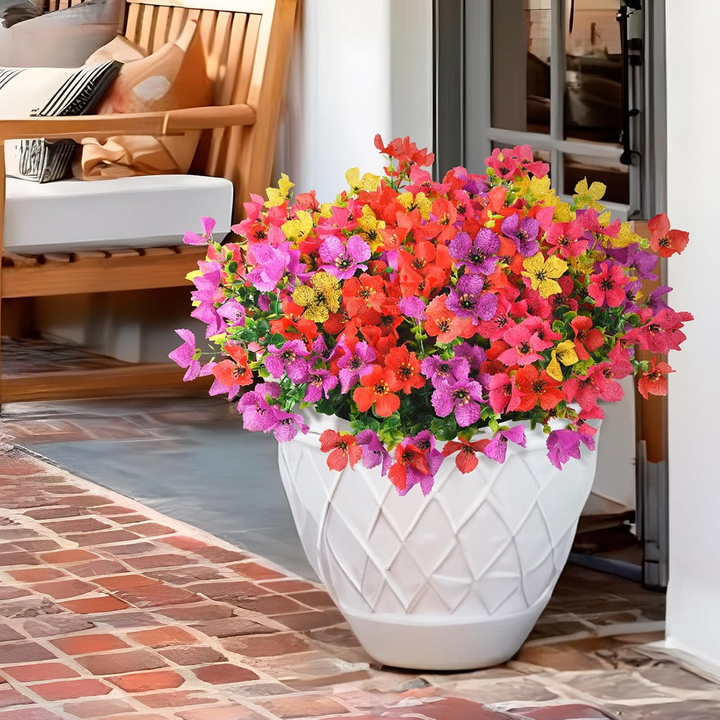 Homsunny Artificial Fake Flowers Plants for Outdoors - 12 Bundles Fake Plants Faux Silk Flowers Outside, UV Resistant for Planter Front, Porch, Garden, Patio, Spring Summer Decor