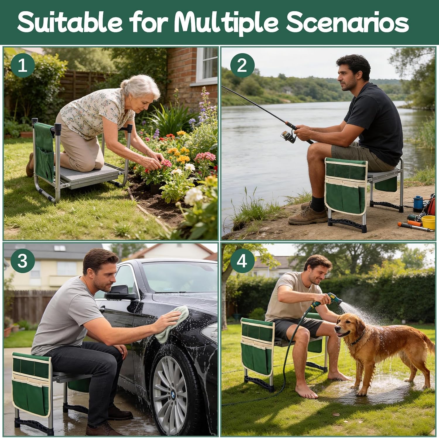 Garden Kneeler and Seat with 11.5" Wide Pad, Foldable Garden Stool with 2 Tool Bags, Heavy Duty Garden Kneeler for Gardening, Women, Horticulturist