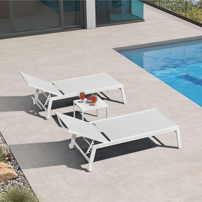 PURPLE LEAF Oversize Chaise Lounge Chair Outdoor 2 Pieces White Aluminum Lounge - Image 2