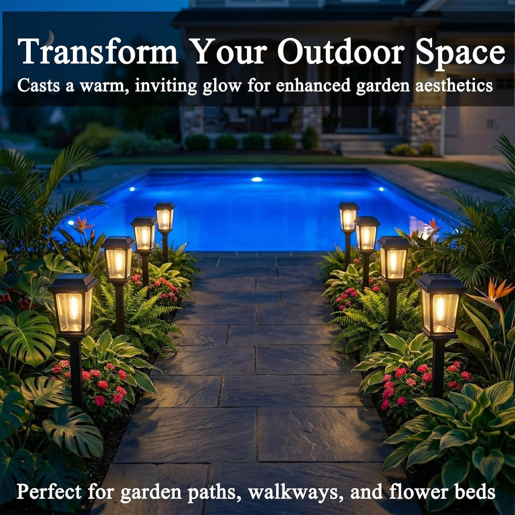 12 Pack Solar Lights Outdoor, Modern Solar Pathway Lights Outdoor, Waterproof Auto On/Off Garden Lights for Yard, Landscape Path, Walkway, Driveway Decor (3000K Warm White)