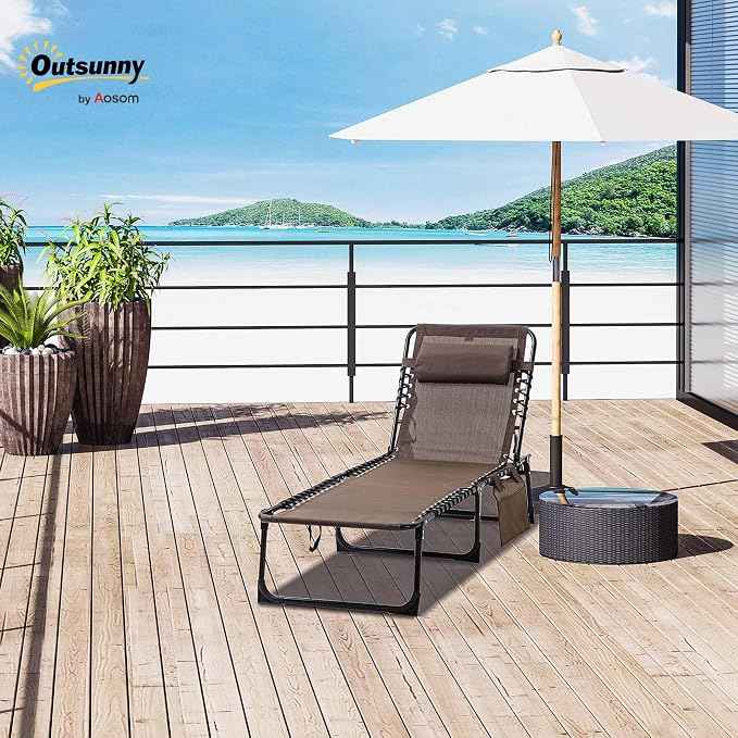 Outsunny Chaise Lounge Chair Outdoor, 5-Position Adjustable Sun Tanning Chair