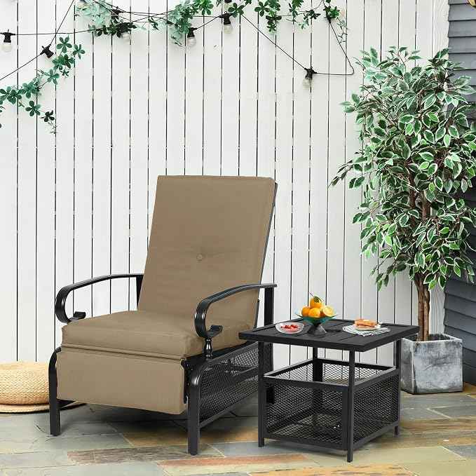 Oakcloud Adjustable Outdoor Lounge Chair Metal Patio Relaxing Recliner Chair Set