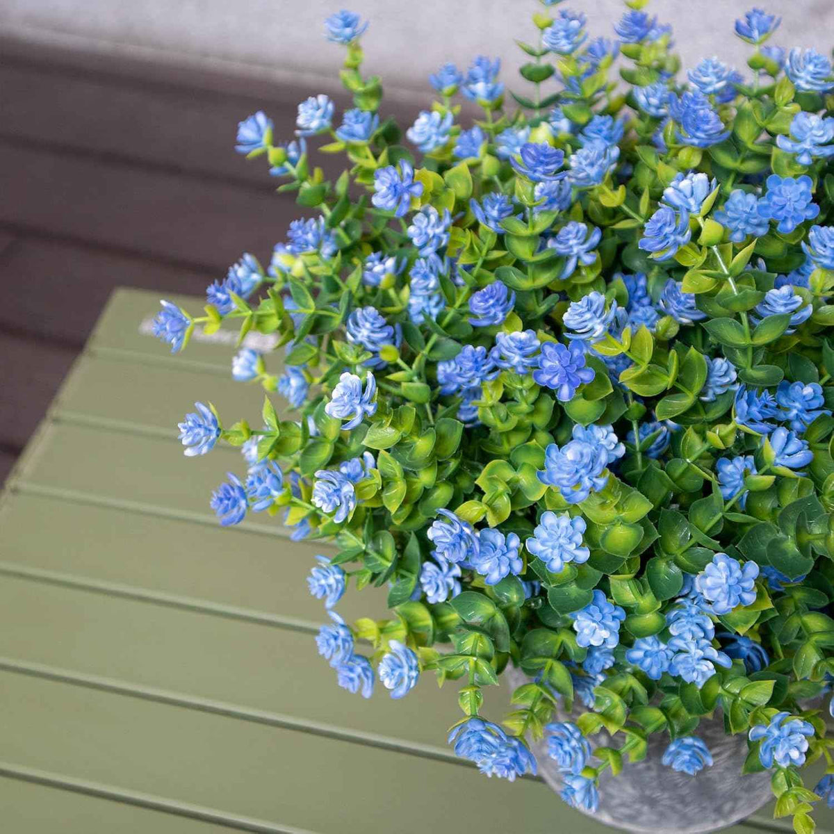 No Fade Artificial Flowers Outdoors, 16 Bundles Realistic Floral Greenery Plants UV-Anti Plants Fake Boxwood for Outdoor Indoor Home Garden Porch and Window Box Décor – Blue
