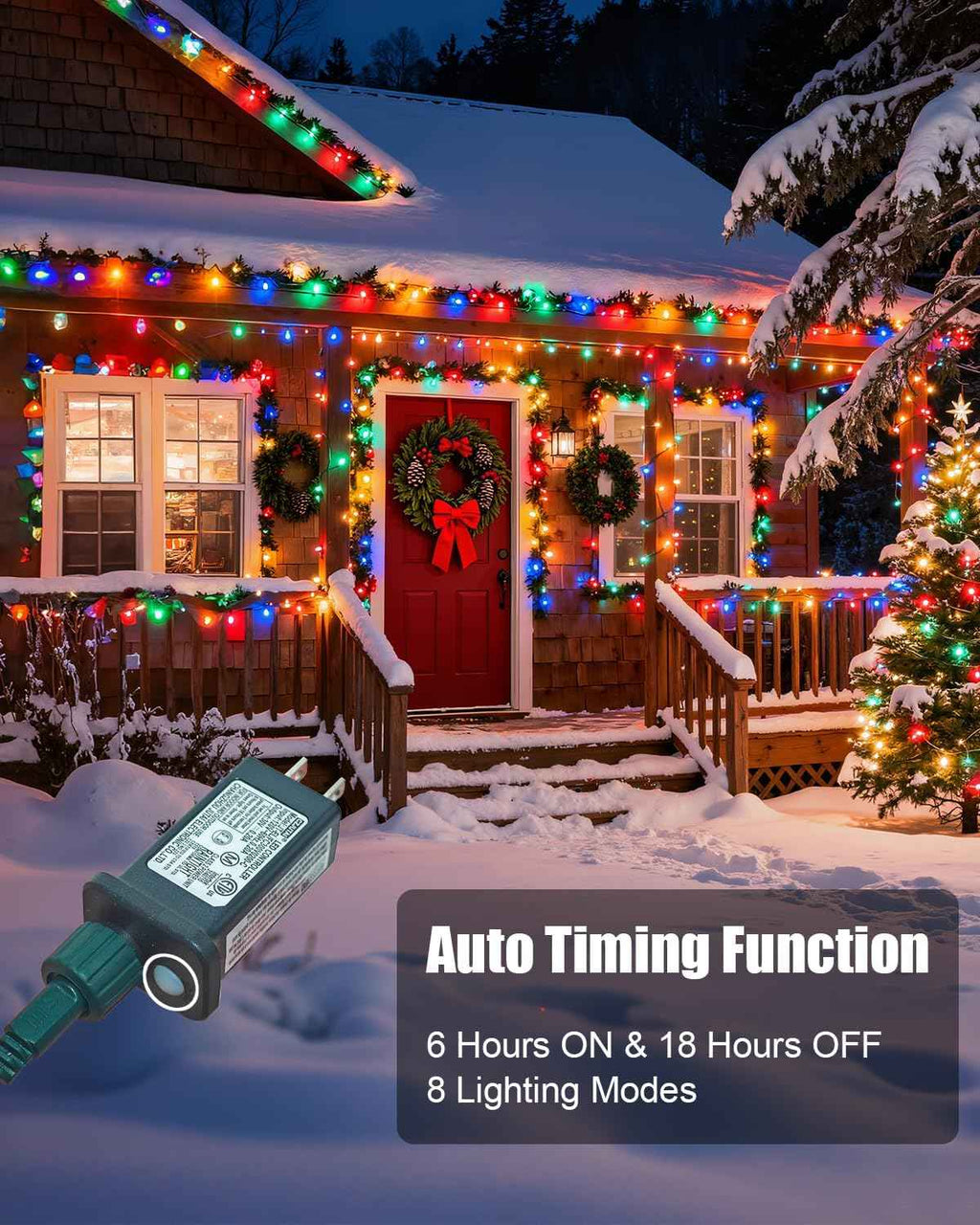 C9 Christmas Lights Outdoor 114ft 150 LED Waterproof String Lights with Timer & 8 Modes, Connectable Commercial Grade Christmas Tree for House Roofline Patio Garden Decor