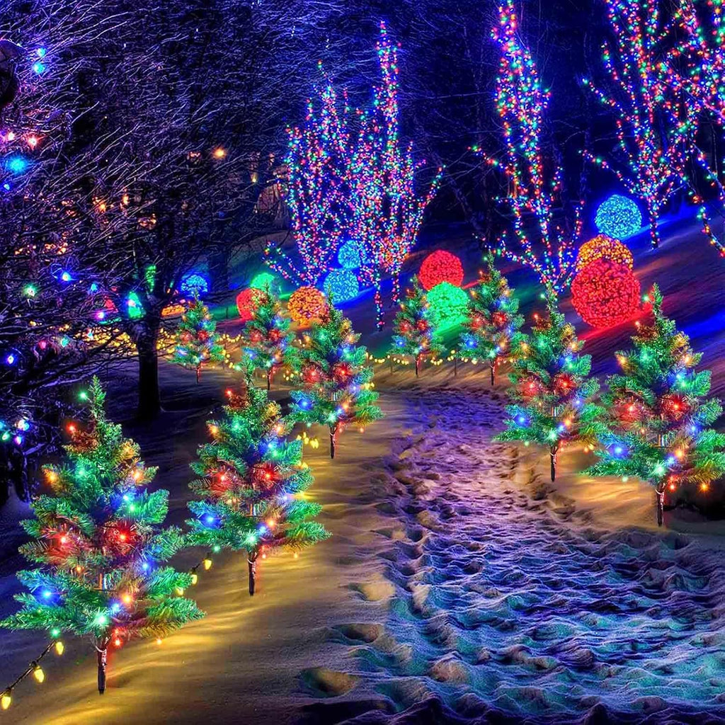 Windpnn Upgraded 6-Pack 120 LED Solar Christmas Garden Stake Lights, Outdoor Waterproof Solar Xmas Tree Yard Stake Christmas Pathway Lights for Christmas Decorations Garden Yard Lawn Pathway (8 Modes)