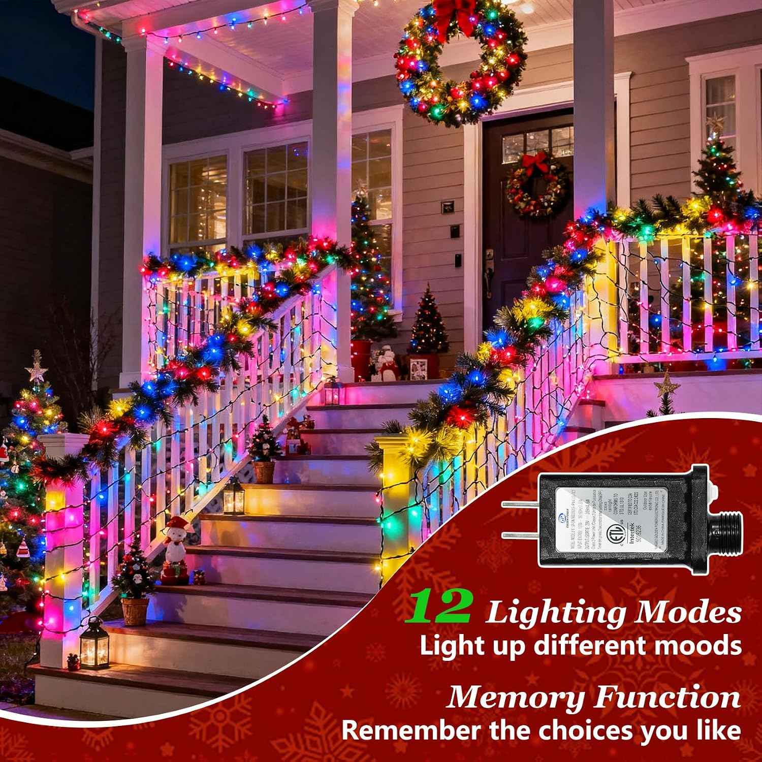Christmas String Lights Outdoor Green Wire 470FT 1500 LED Multicolor | Dimmable, 12 Light Styles, Memory Timer, Waterproof, 29V Safe Low Voltage, Diamond-Faceted LED, Energy Efficiency