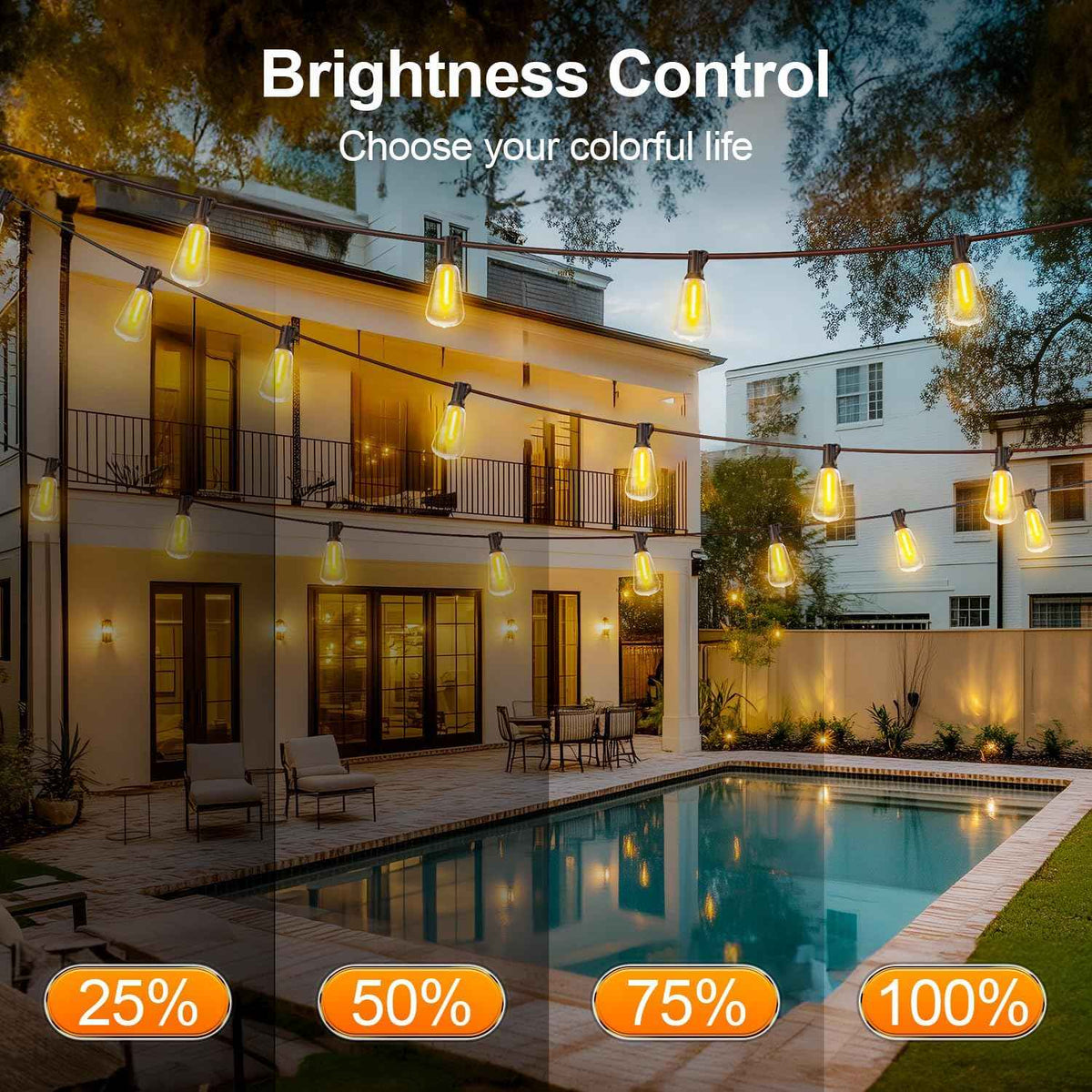 Outdoor Lights String Patio Outside - 100ft 30M LED Waterproof Light ST38 | Dimmable, Shatterproof, Hanging Lighting Edison Bulb Deck Backyard Gazebo Balcony Party Bistro Cafe Pergola Garden Yard Porch