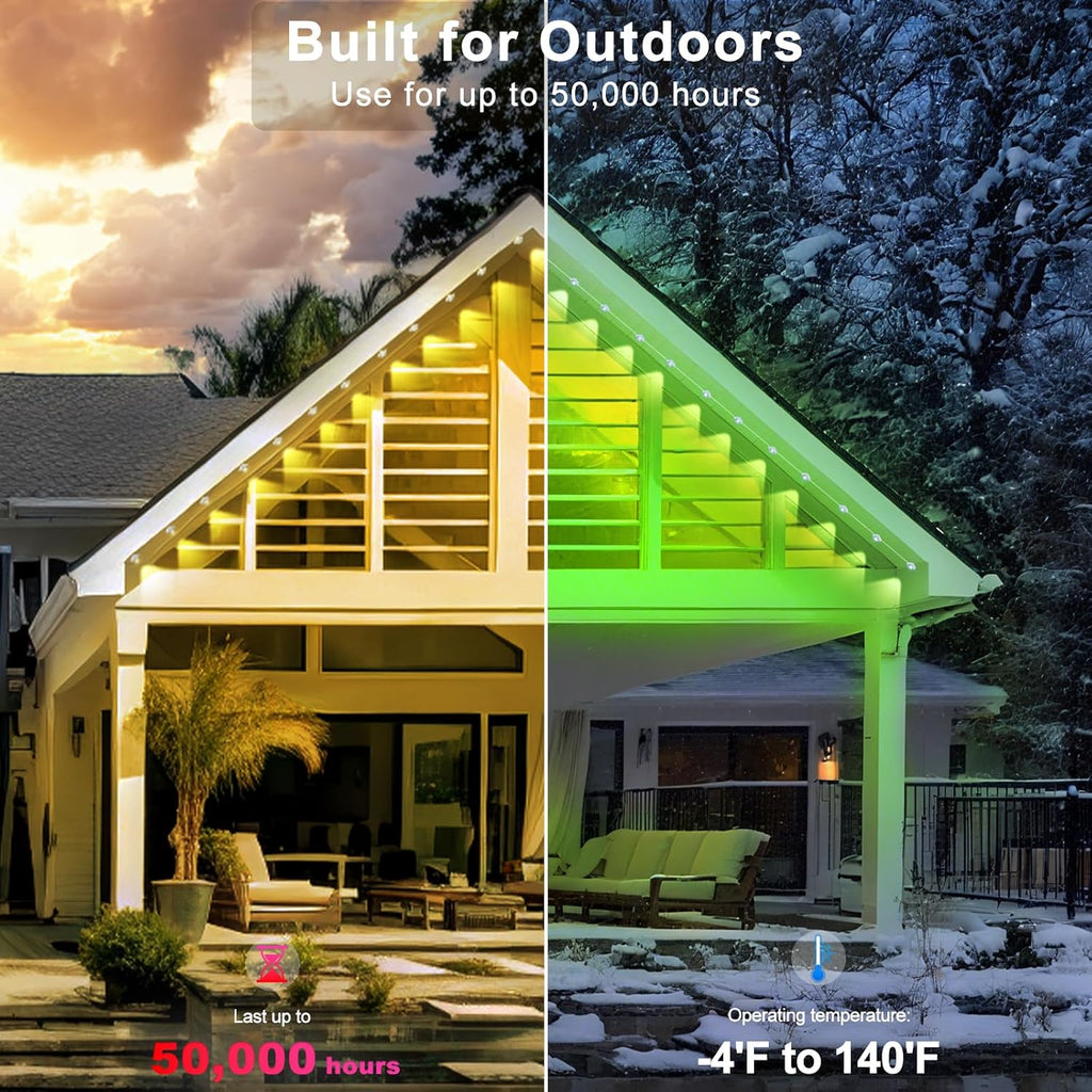 150FT Permanent Outdoor Lights for House | 150 ft Length, Permanent Installation, Outdoor Use, House Lighting
