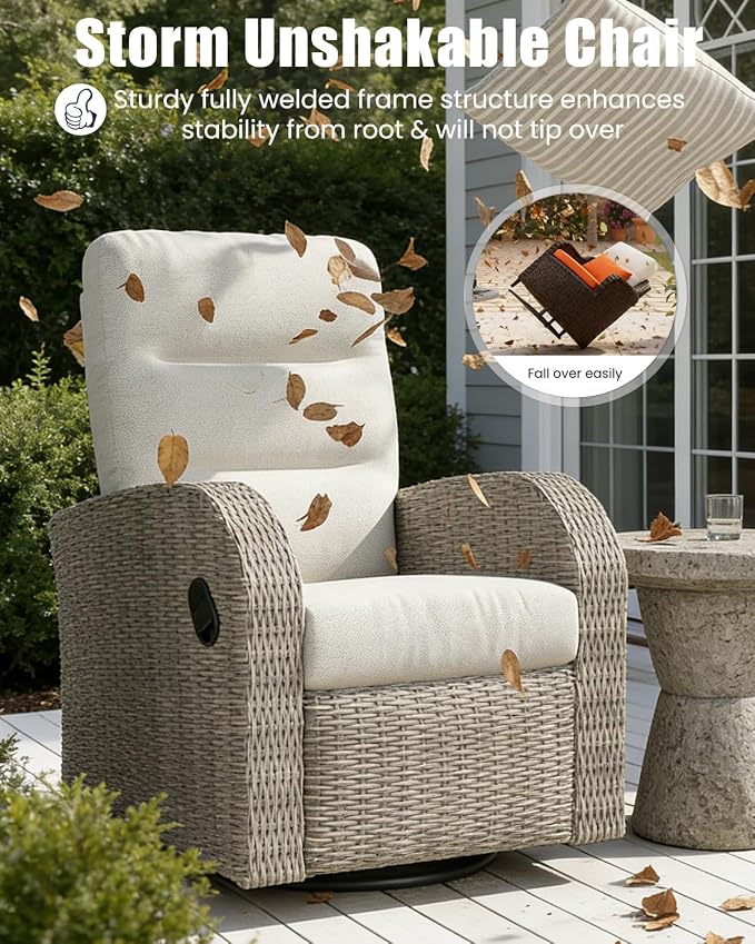 Outdoor Swivel Recliner Chair, All-Weather Wicker Reclining Patio Chair - Image 4