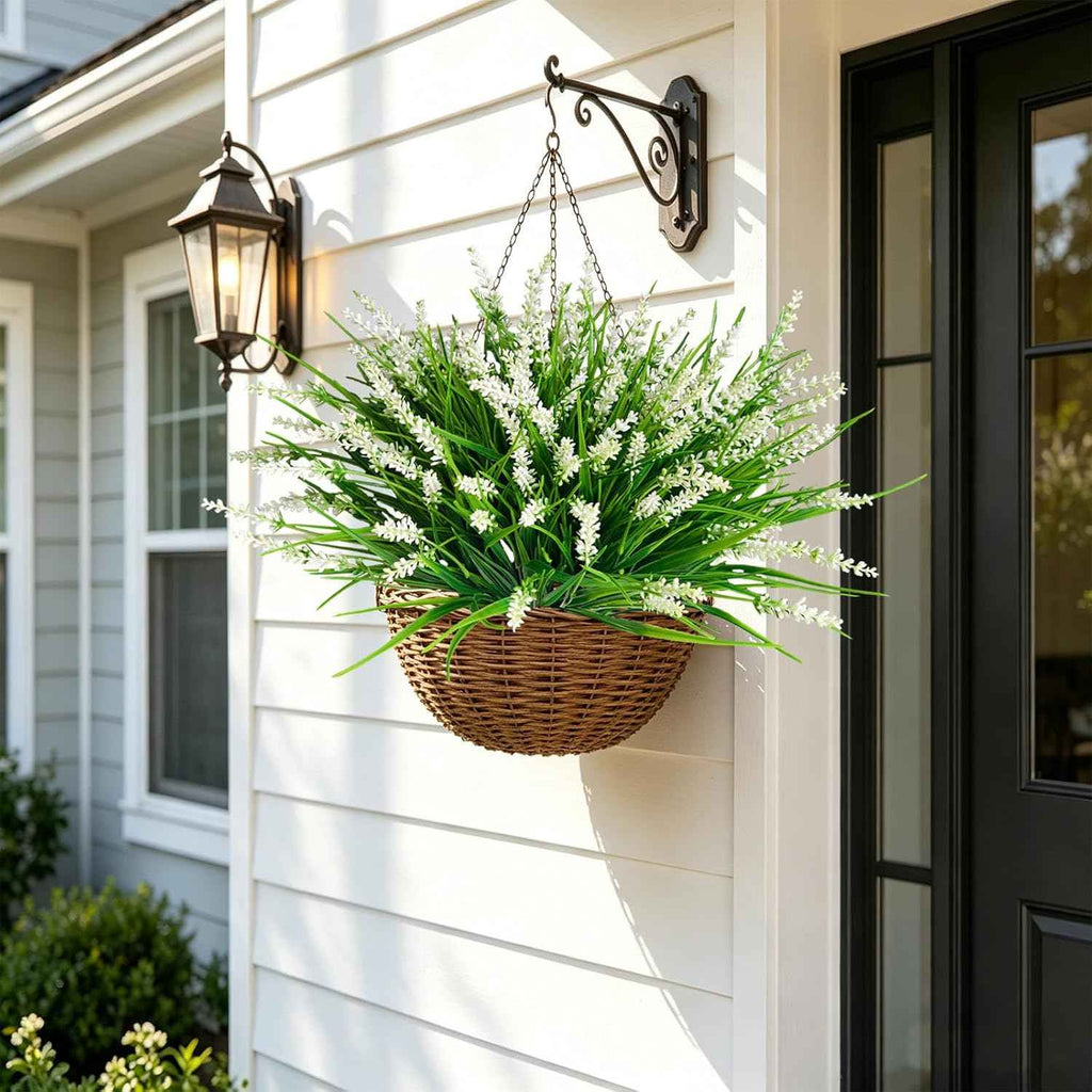 20Pcs Fake Plants Artificial Flowers Monkey Grass for Outdoors，UV Resistant Realistic White Artificial Plants Outdoor，No Fade Greenery Shrubs Outside Decor for Courtyard Porch Patio Garden