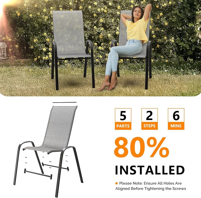 VINGLI Patio Chairs Set of 8 – Stackable Outdoor Dining Chairs - Image 8