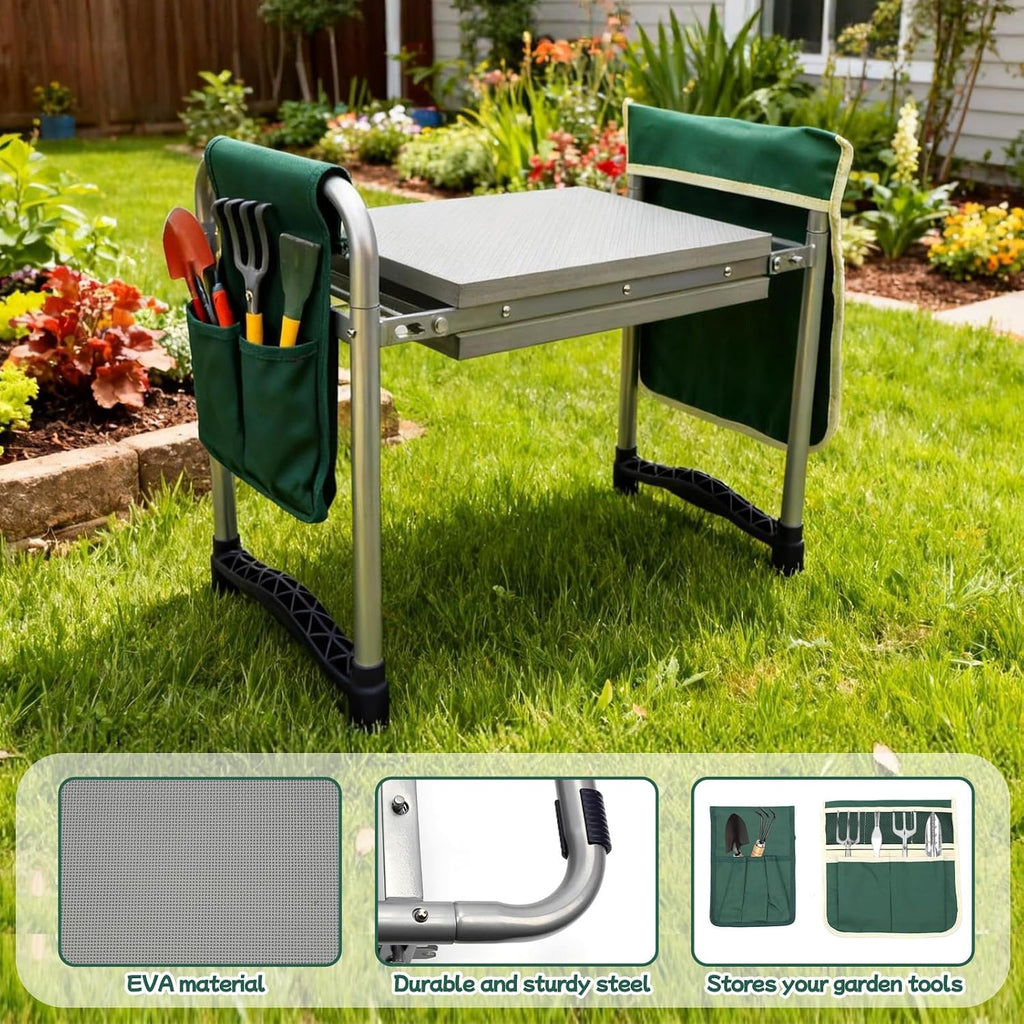 Garden Kneeler and Seat with 11.5" Wide Pad, Foldable Garden Stool with 2 Tool Bags, Heavy Duty Garden Kneeler for Gardening, Women, Horticulturist