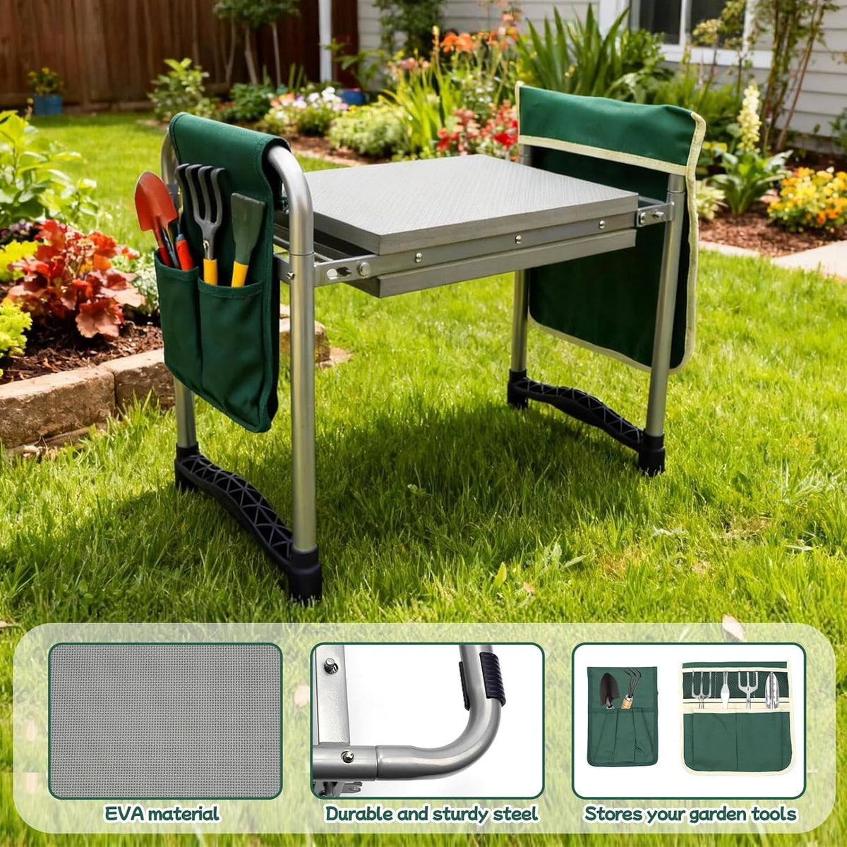 Garden Kneeler and Seat with 11.5" Wide Pad, Foldable Garden Stool with 2 Tool Bags, Heavy Duty Garden Kneeler for Gardening, Women, Horticulturist