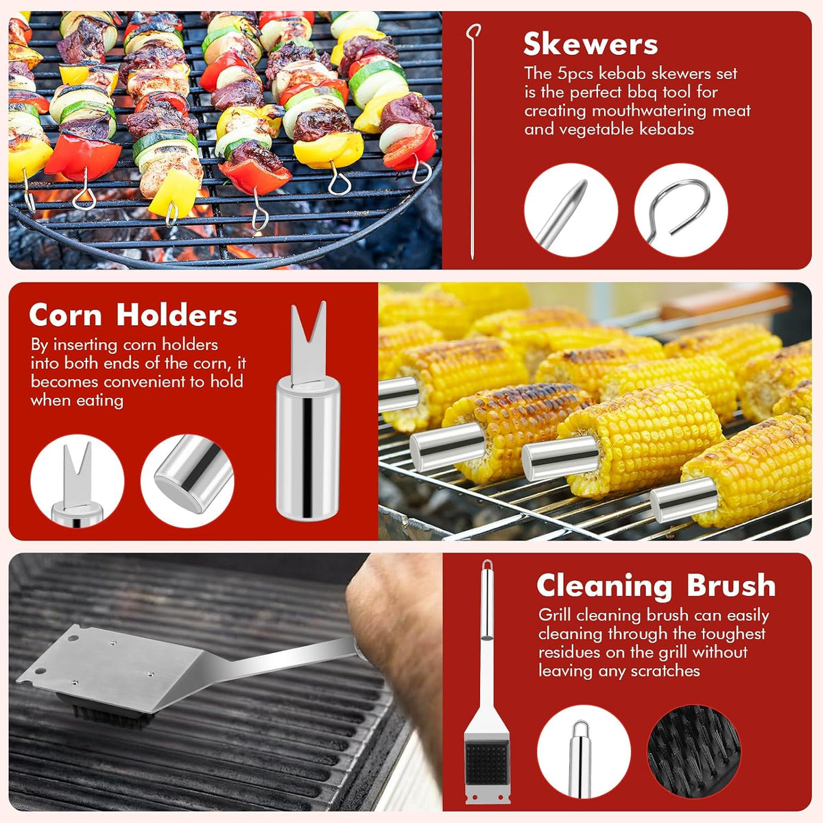 Grilling Accessories, BBQ Accessories, 15Pcs Grill Set, Grill Tools, Grill Accessories with Carrying Bag, Stainless Steel Grill Utensils Set, Grill Kit for Outdoor Camping, Grill Gifts for Men Father