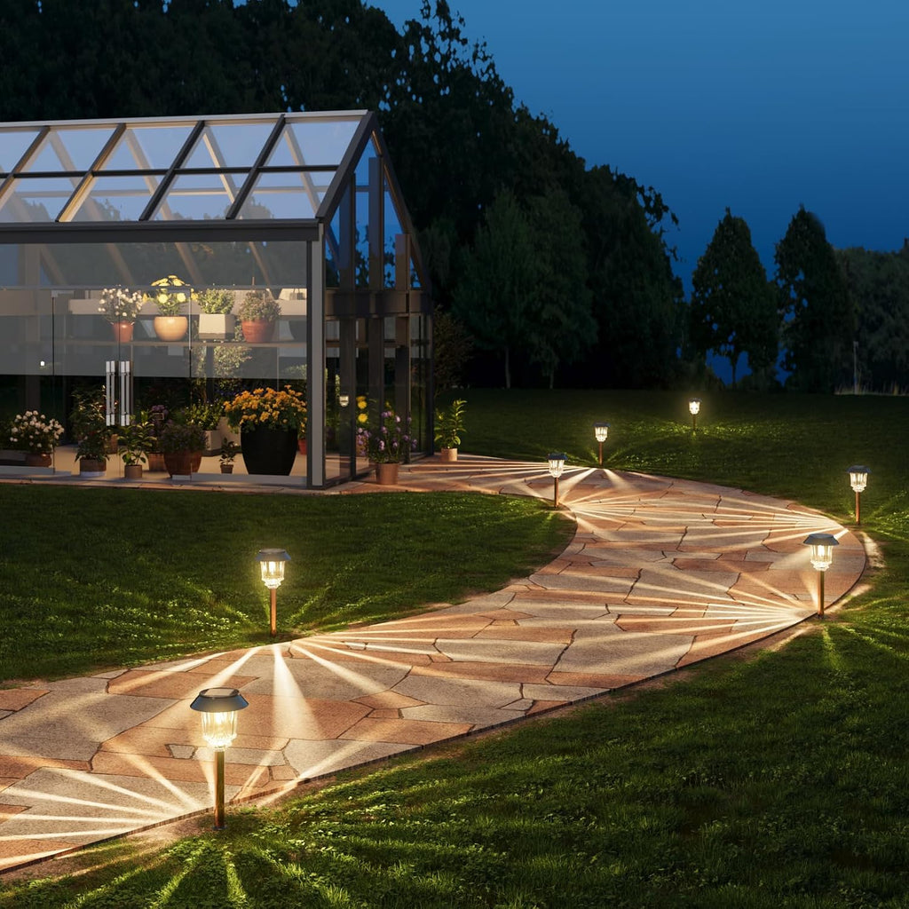 XMCOSY+ Solar Pathway Lights Outdoor - 6 Pack Solar Garden Lights, 10-40 LM Dimmable Solar Lights Outdoor Waterproof Auto On/Off IP 65 Solar Powered Landscape Lighting for Patio Walkway Driveway | Aluminum Metal Glass 40 LM Dimmable 8-12 Hours Brightne...