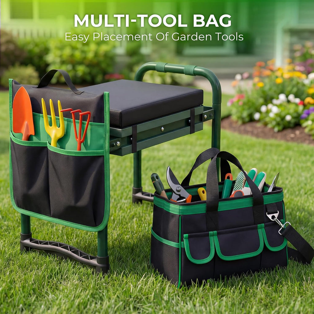 Walensee Garden Kneeler and Seat, with Wider Soft Kneeling Pad & Tool Pouch | Heavy Duty collapsible Garden Tools, portable folding kneeling Stool,Gardening Gifts for Women Men Seniors