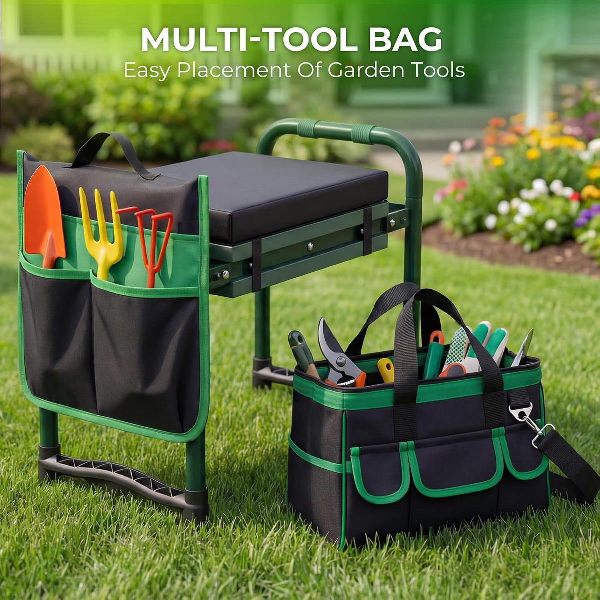 Walensee Garden Kneeler and Seat, with Wider Soft Kneeling Pad & Tool Pouch | Heavy Duty collapsible Garden Tools, portable folding kneeling Stool,Gardening Gifts for Women Men Seniors