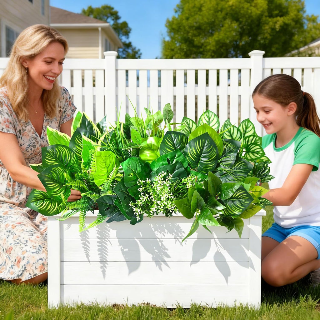 Livole Fake Artificial Plants Outdoor UV Resistant Artificial Flowers Large Bunches Faux Plants Greenery Stems Boston Fern for Garden Porch Planter Window Box Home Decor