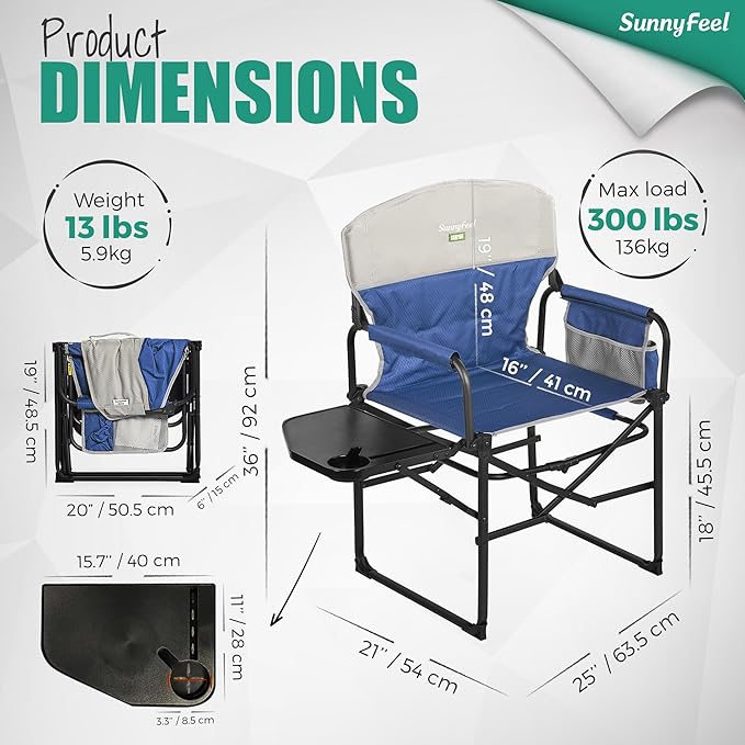 SUNNYFEEL Camping Directors Chair, Heavy Duty, Oversized Portable Folding Chair - Image 3