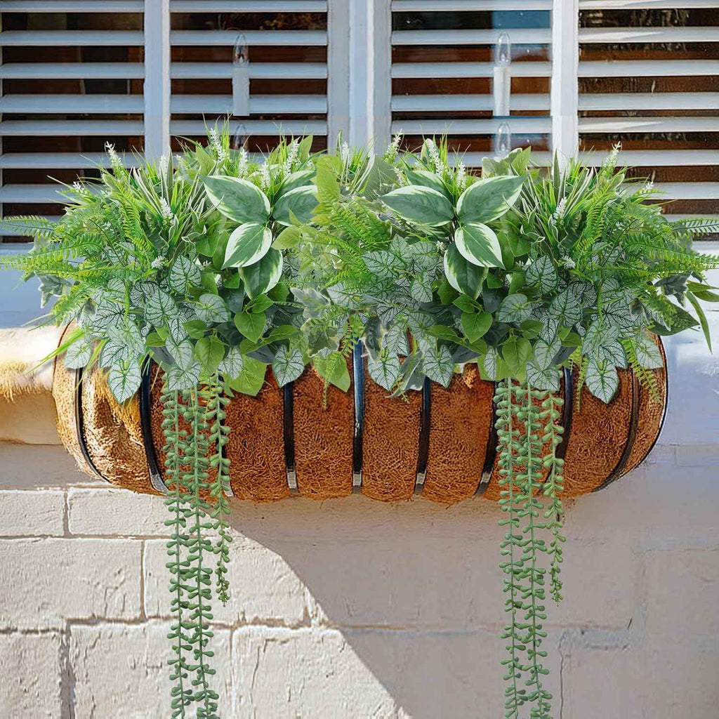 16PCArtificial Greenery Shrub Stems Fake Flower Plants for Outdoor | UV Resistant Faux Outdoor plants, Fake Shrubs Plants for Patio Garden, Front Porch, Window Box, Spring Summer Home Decor