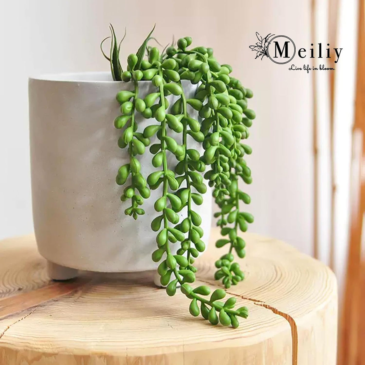 Meiliy 4pcs Artificial Succulent Plants Hanging Succulent Plants Faux Succulents Unpotted Branch String of Pearls Plant for Home Kitchen Office Wedding Garden Craft Art Indoor Decor | Soft rubber faux hanging succulents with natural tones and gentle dr...