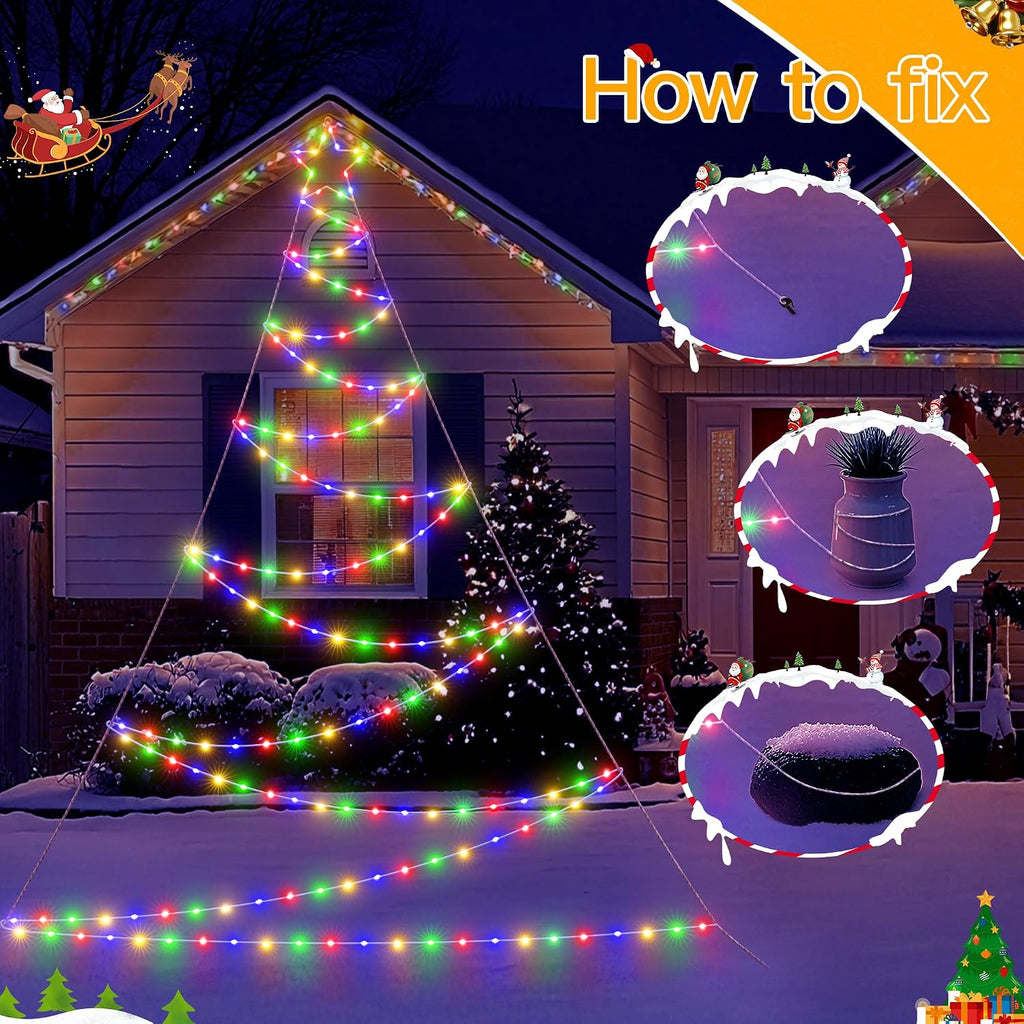 Ollny Outdoor Lighted Christmas Decorations 13FT Tall, IP67 Waterproof Outdoor Christmas Lights with 3 Timers and 8 Lighting Modes, Xmas Decor Light for House Yard Window Wall Lights (Multicolored)
