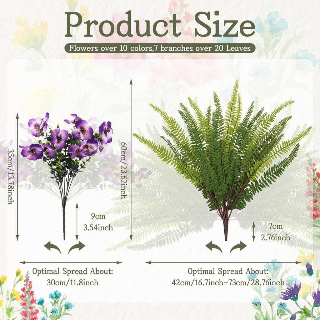 13 Bundles Artificial Flowers Fake Plants for Outside Indoor | Realistic Faux Greenery Outside Indoor, UV Resistant Fake Morning Glory Tall Ferns for Front Porch Window Box Garden Decor
