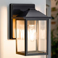MATAMEYE Outdoor Wall Light Fixture, Exterior Waterproof Porch Lighting | Black Patio Wall Lantern, Anti-Rust, Clear Glass, E26 Socket, Wall Mount Sconce Lighting, Outside Front Door Light Entryway