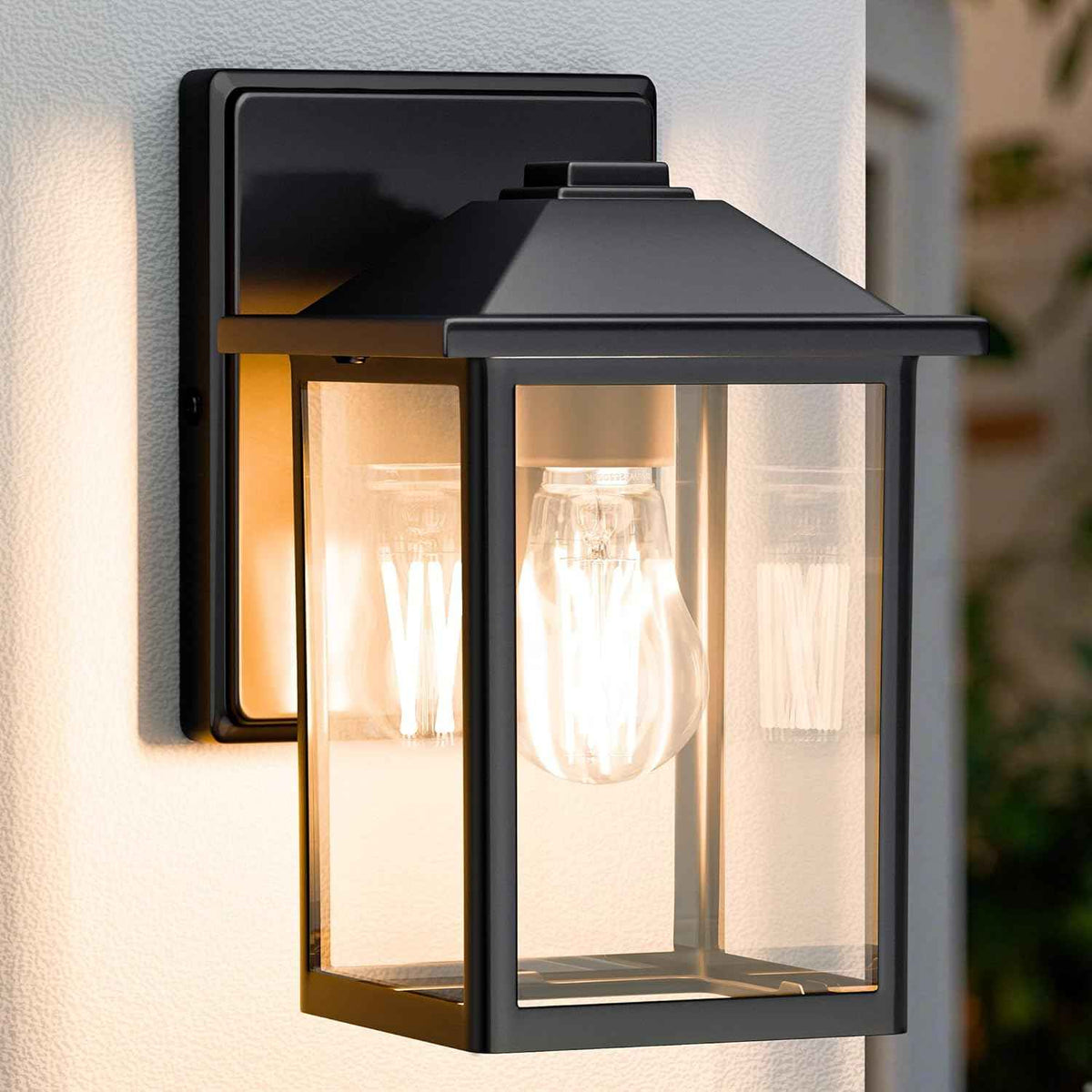 MATAMEYE Outdoor Wall Light Fixture, Exterior Waterproof Porch Lighting | Black Patio Wall Lantern, Anti-Rust, Clear Glass, E26 Socket, Wall Mount Sconce Lighting, Outside Front Door Light Entryway