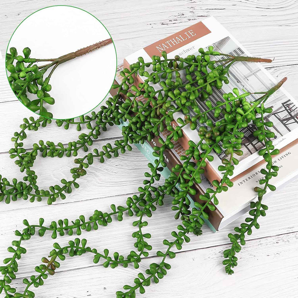 CEWOR 4pcs Fake Hanging Plants, String of Pearls Artificial Hanging Succulents Greenery Wall Backdrop Decor, Artificial Plants Indoor for Home Garden Outdoor Decoration